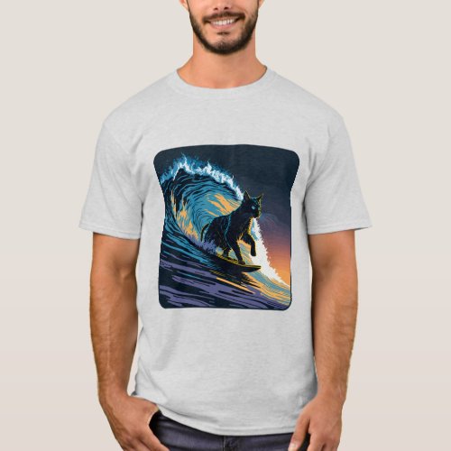 Black Cat Dawn Patrol Surfing T_Shirt