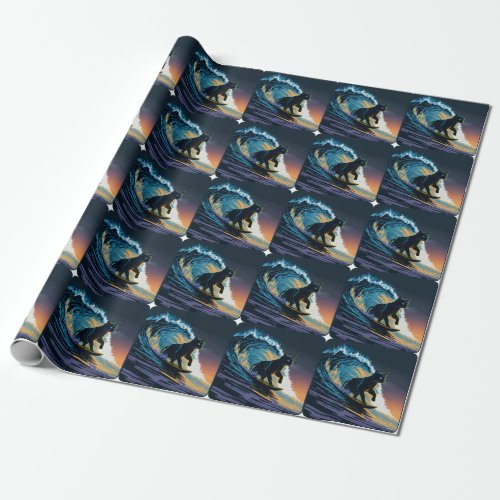Black Cat Dawn Patrol Surfing Wrapping Paper