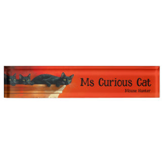 black cat desk name plate
