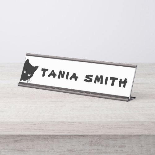 Black Cat Desk Name Plate