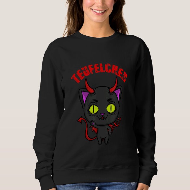 Black Cat Devil Kitten Costume Hell Sweatshirt (Front)