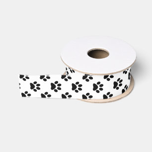 Black Cat/Dog/Animal Paw Prints on White Grosgrain Ribbon