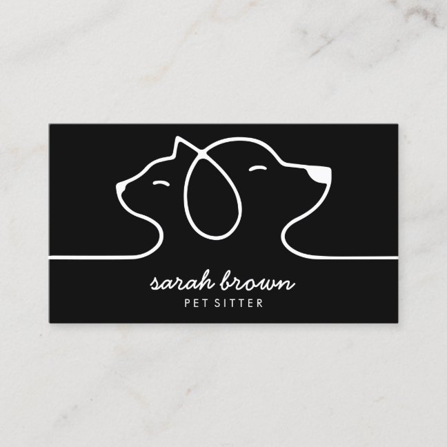 Black Cat Dog Line Logo Petsitter Business Card