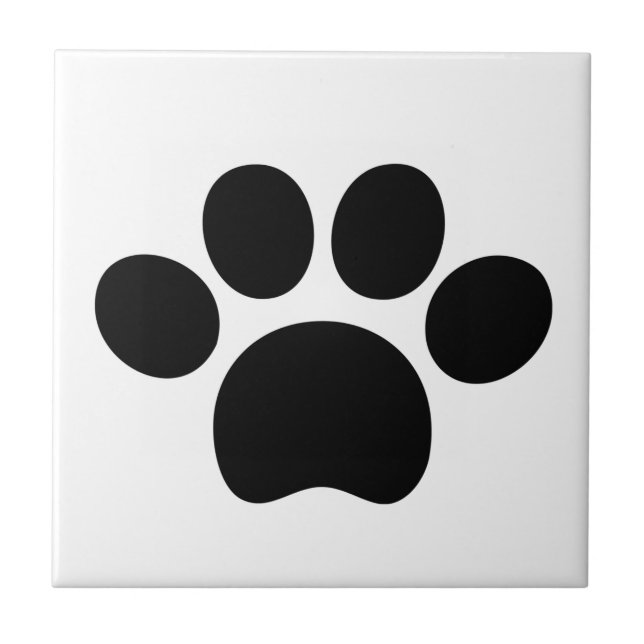 Black cat dog paw print cute on white  ceramic tile (Front)