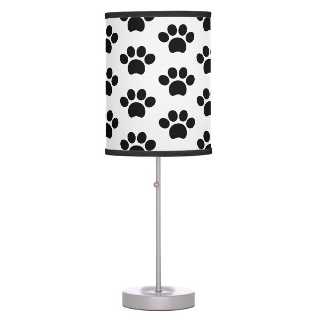Black cat dog paw print cute on white table lamp (Front)