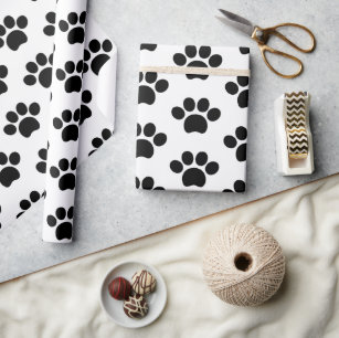 Black, White and Grey Cute Dog Paws Print. Wrapping Paper by Bynelo