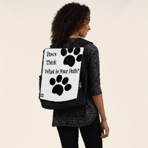 Black cat dog paws, pause, think about your path backpack