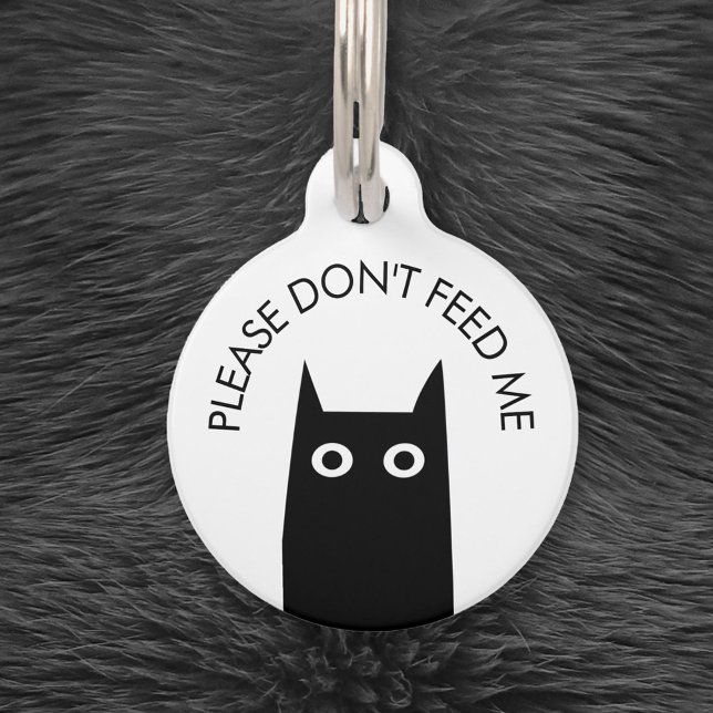 Black Cat Don't Feed Me Medical Pet ID Tag (Please don't feed me, I'm on a special diet. Personalized black cat design pet medical pet tag)