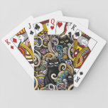 Black Cat Doodle Art Whimsical Magical Seamless Pa Playing Cards at Zazzle