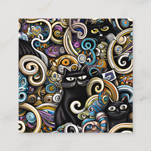 Black Cat Doodle Art Whimsical Magical Seamless Pa Square Business Card