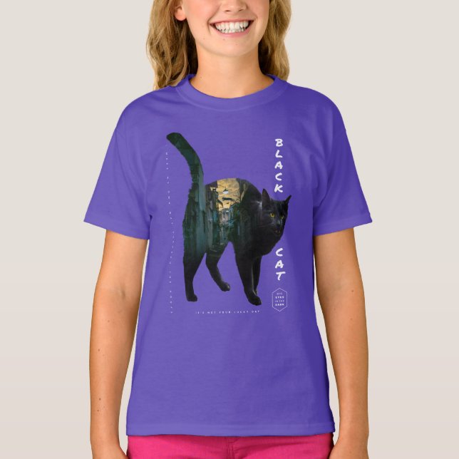 Black Cat - Double Exposure Effect  T-Shirt (Front)