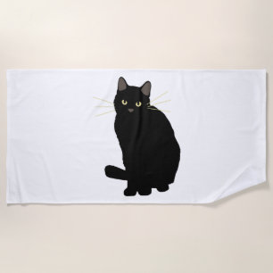 Black Cat Drawing Cute Black Cat Cat Mom Cat Lover Beach Towel