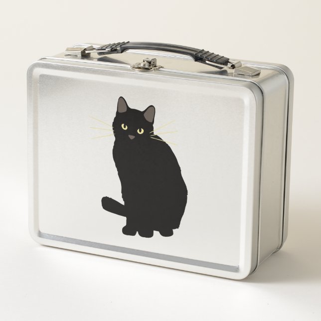 Black Cat Drawing Cute Black Cat Cat Mom Cat Lover Metal Lunch Box (Front)