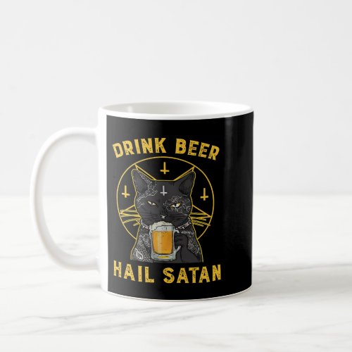 Black Cat Drink Beer Hail Satan Spooky Vintage72 Coffee Mug