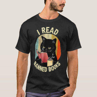 Black Cat Drink Coffee I Read Banned Books Bookwor T-Shirt