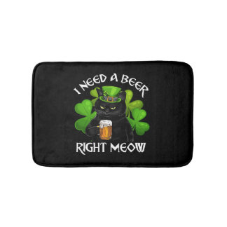 Black Cat Drinking Beer St Patricks Day For Irish Bath Mat