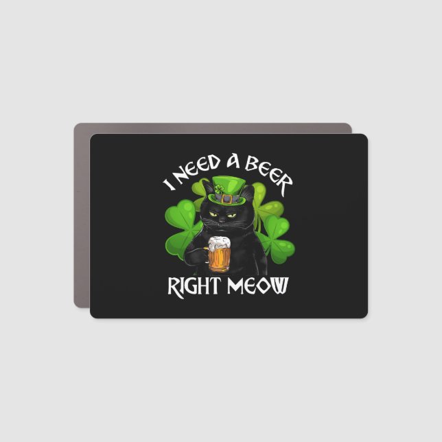 Black Cat Drinking Beer St Patricks Day For Irish Car Magnet (Front)