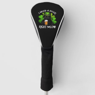 Black Cat Drinking Beer St Patricks Day For Irish Golf Head Cover