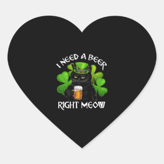 Black Cat Drinking Beer St Patricks Day For Irish Heart Sticker