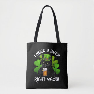 Black Cat Drinking Beer St Patricks Day For Irish Tote Bag