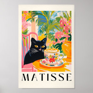 Black Cat Drinking Coffee, Funny Kitchen Poster Es