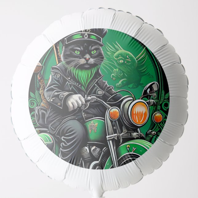 Black Cat driving bike St. Patrick's Day Balloon (Front)