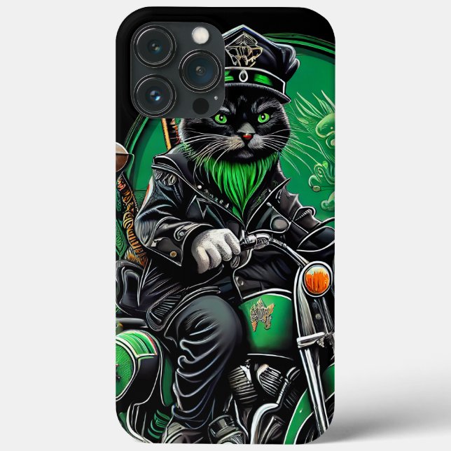 Black Cat driving bike St. Patrick's Day Case-Mate iPhone Case (Back)