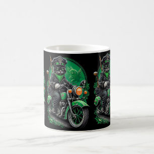 Black Cat driving bike St. Patrick's Day Coffee Mug