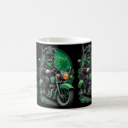 Black Cat driving bike St Patricks Day Coffee Mug