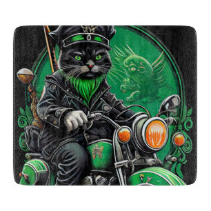 Black Cat driving bike St. Patrick's Day Cutting Board