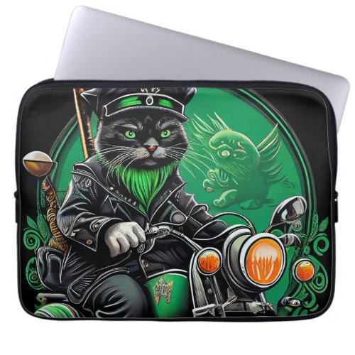 Black Cat driving bike St Patricks Day Laptop Sleeve