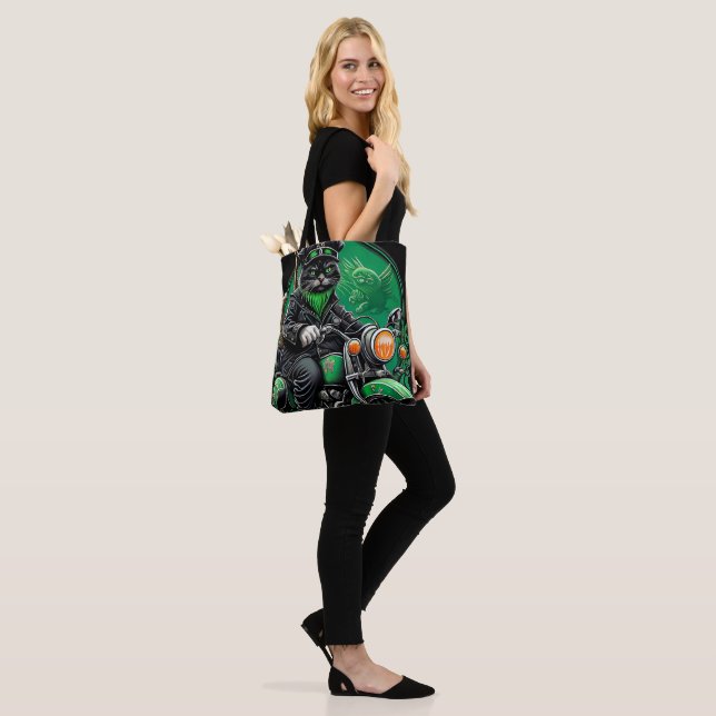 Black Cat driving bike St. Patrick's Day Tote Bag (On Model)