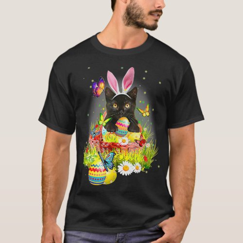Black Cat Easter Day Bunny Eggs Costume Gift Mens  T_Shirt