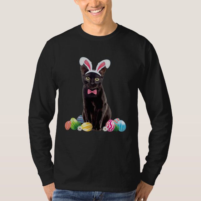 Black Cat Easter Day Bunny Eggs Costume Mens Women T-Shirt (Front)