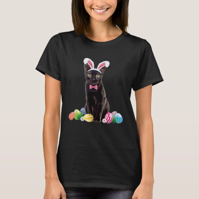 Black Cat Easter Day Bunny Eggs Costume Mens Women T-Shirt (Front)
