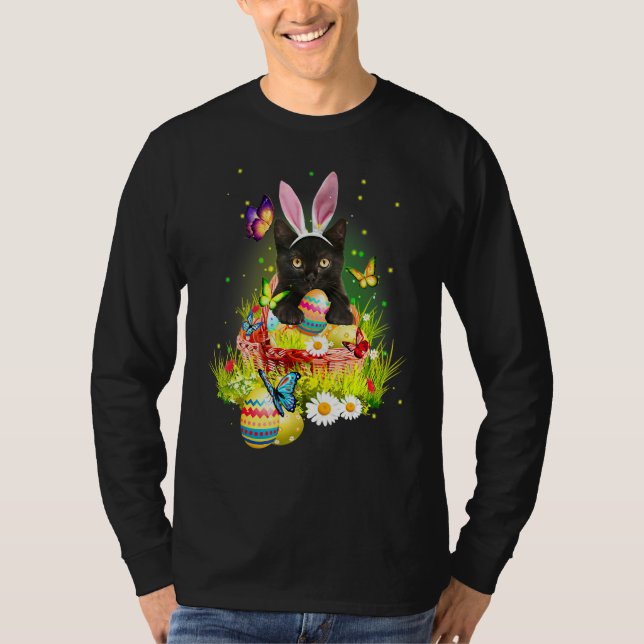 Black Cat Easter Day Bunny Eggs Costume Mens Women T-Shirt (Front)