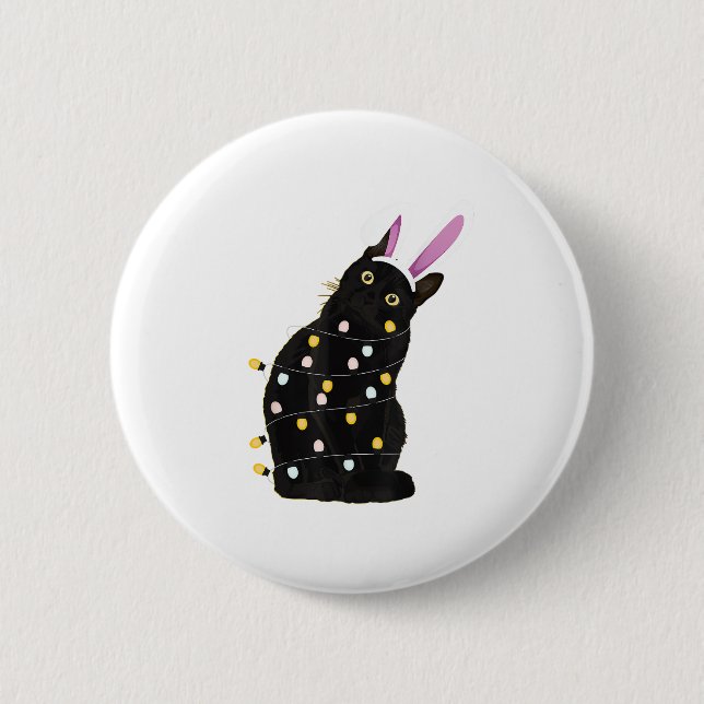 black cat easter decorations lights funny pajama e button (Front)