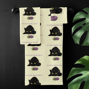 Black Cat Easter Eggs Hunt Holiday Yellow Bath Towel Set