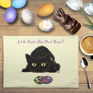 Black Cat Easter Eggs Hunt Holiday Yellow Cloth Placemat