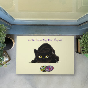 Black Cat Easter Eggs Hunt Holiday Yellow Doormat