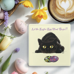 Black Cat Easter Eggs Hunt Holiday Yellow Glass Coaster