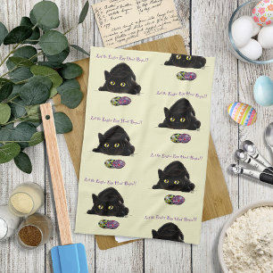 Black Cat Easter Eggs Hunt Holiday Yellow Kitchen Towel