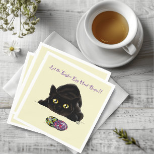 Black Cat Easter Eggs Hunt Holiday Yellow Napkins