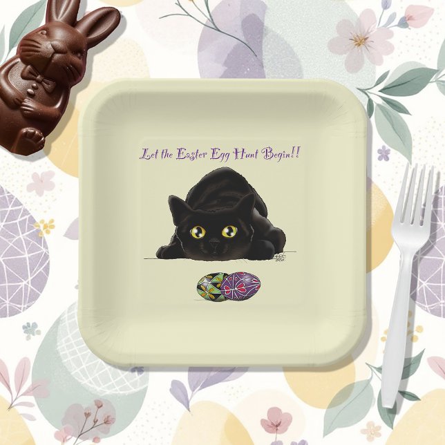 Black Cat Easter Eggs Hunt Holiday Yellow Paper Plates (Creator Uploaded)