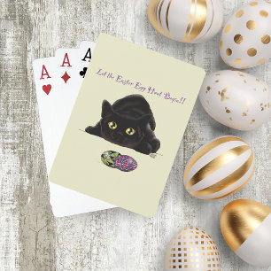 Black Cat Easter Eggs Hunt Holiday Yellow Poker Cards