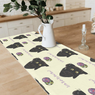 Black Cat Easter Eggs Hunt Holiday Yellow Short Table Runner