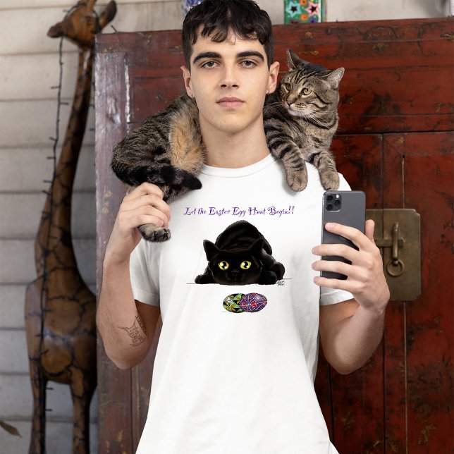 Black Cat Easter Eggs Hunt Holiday Yellow T-Shirt (Creator Uploaded)