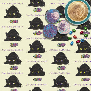Black Cat Easter Eggs Hunt Holiday Yellow Tablecloth
