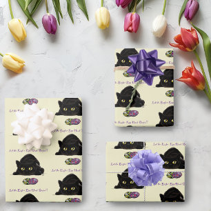 Black Cat Easter Eggs Hunt Holiday Yellow Wrapping Paper Sheets