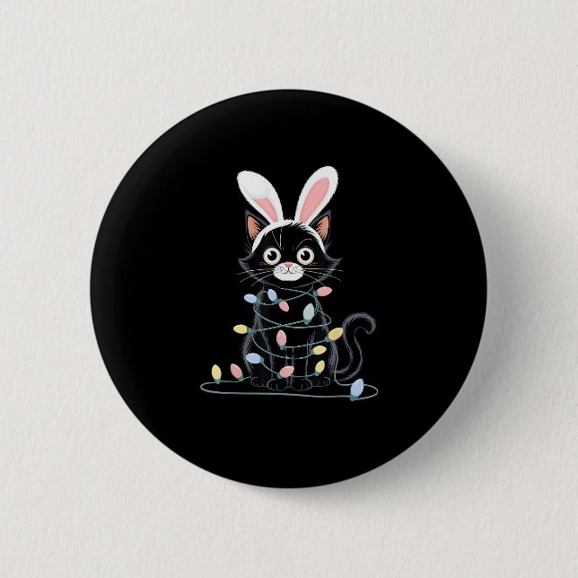 Black Cat Easter Pajama Funny Easter Decorations L Button (Front)